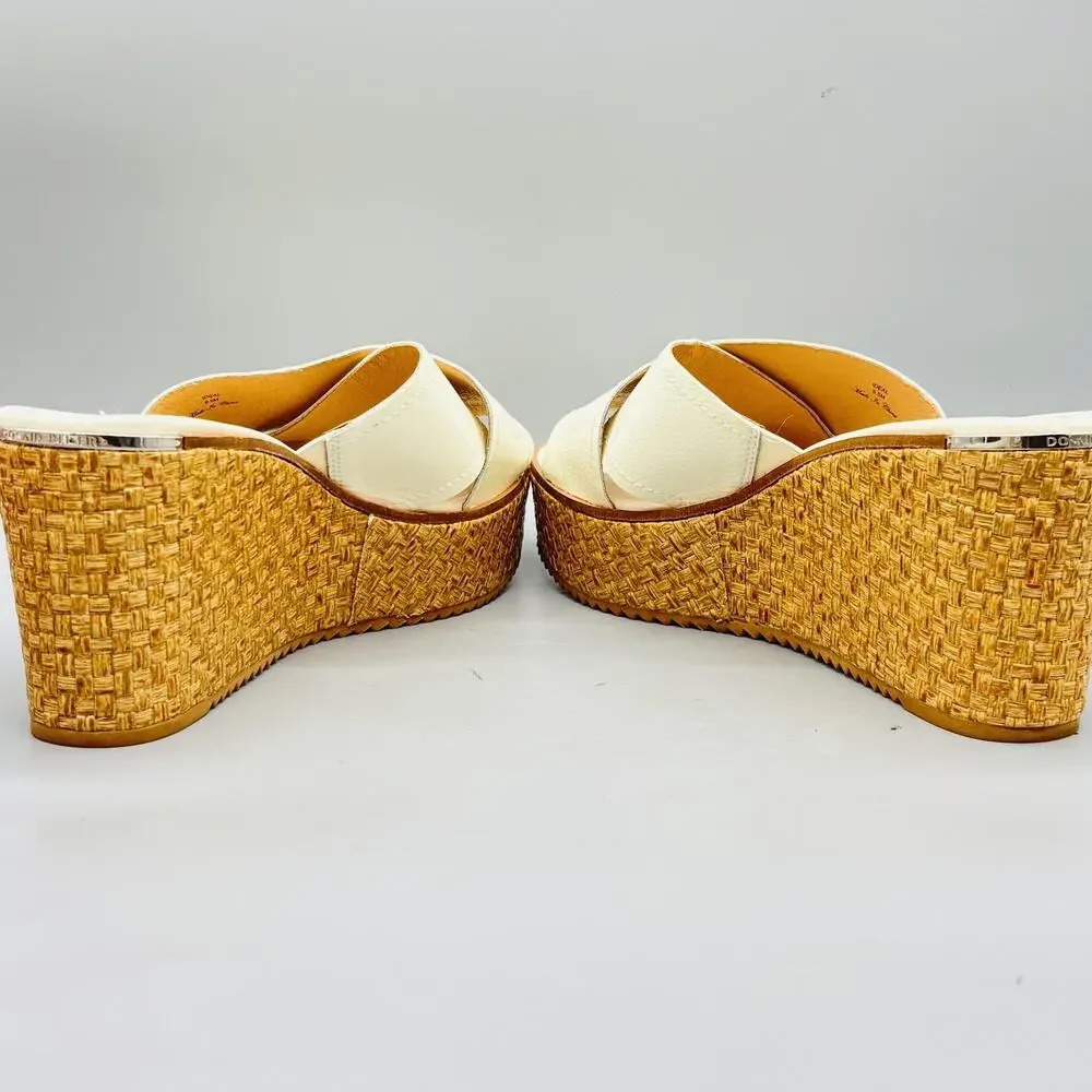 Donald Pliner Sandals Womens 9.5 White Leather Ideal Rattan Wedge Platform Shoes